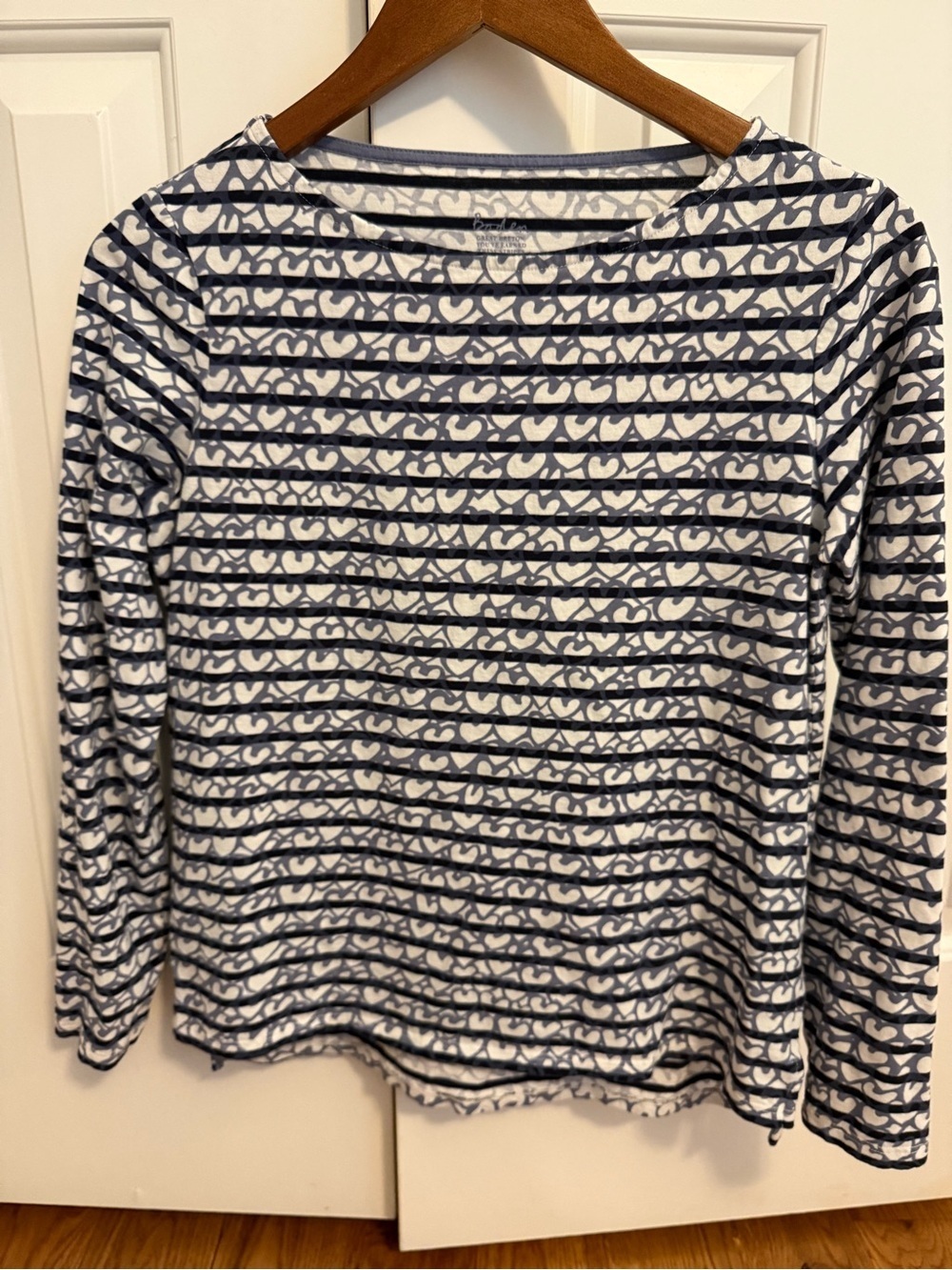 Boden Navy/White Stripe Heart Print Breton Style Jersey Top US 6 Long Sleeve